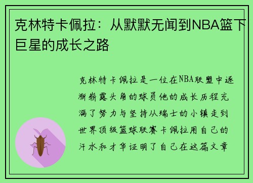 克林特卡佩拉：从默默无闻到NBA篮下巨星的成长之路